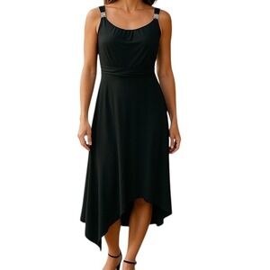 Chico's Women's Black Maxi‎ Dress Rhinestone Asymmetric Hem Size 1 US M Cocktail